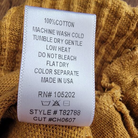 Chalet Boho Tunic Top Boxy Mustard Yellow Sz L USA 100% Cotton Cottage Lagenlook - Picture 7 of 7